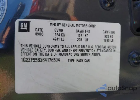 2006 Pontiac G6 from USA, damaged, VIN 1G2ZF55B264176504